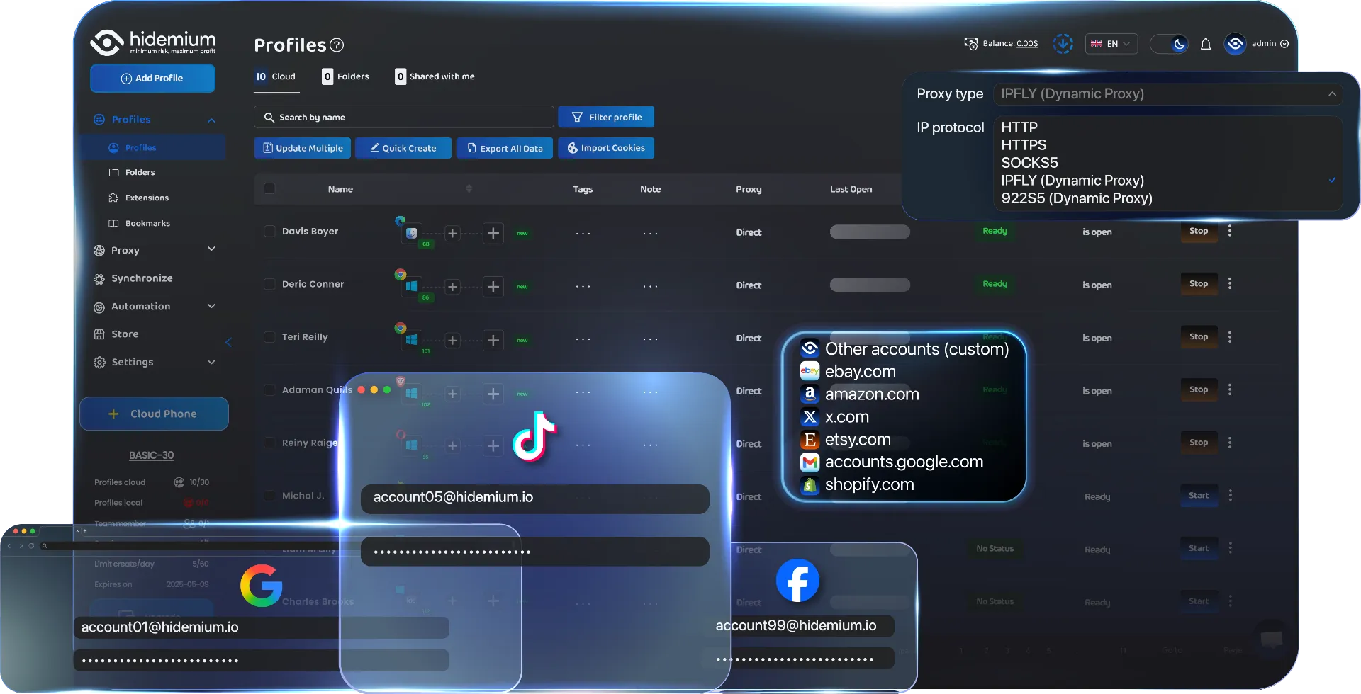 Hidemium antidetect browser app preview